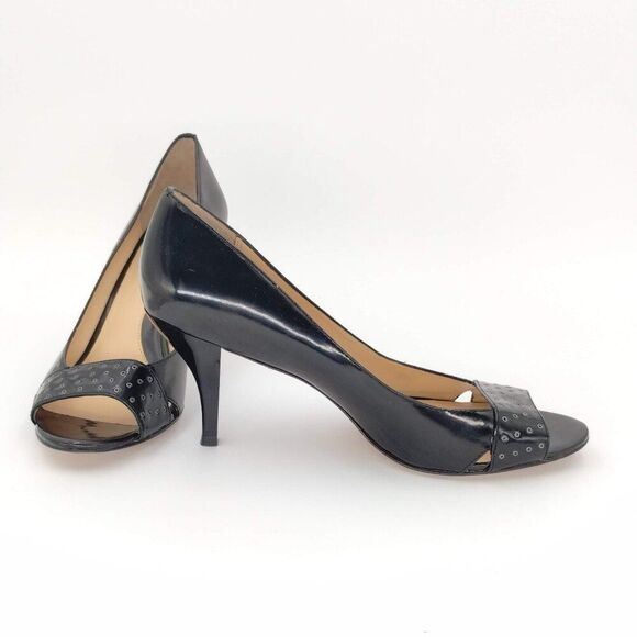 Boutique 9 Galetta Heels Studded Leather Open Toe Pumps Black Size 8.5 - Picture 2 of 11